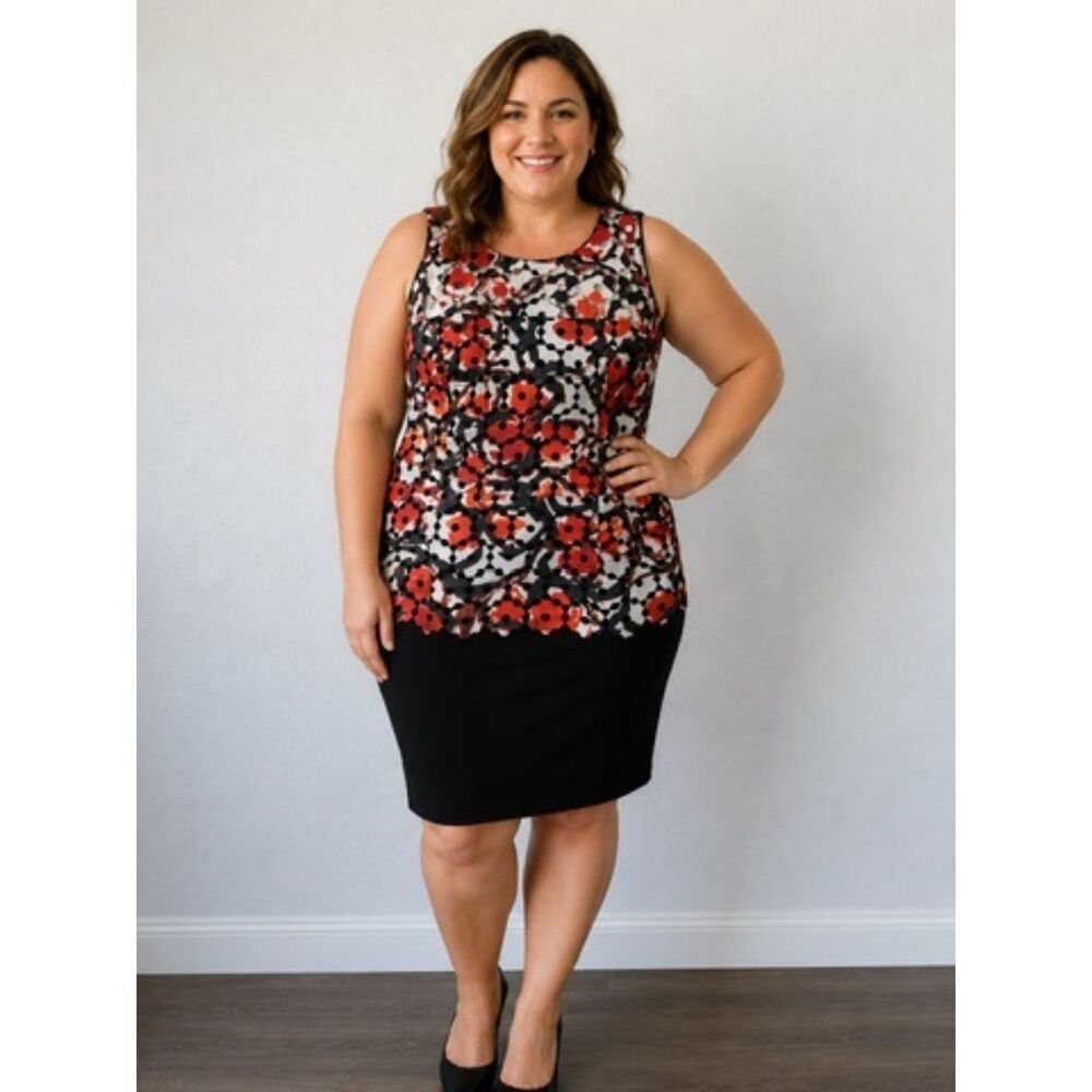 Sachin + Babi Noir Floral Eyelet Knee-Length Sheath Dress Size 12